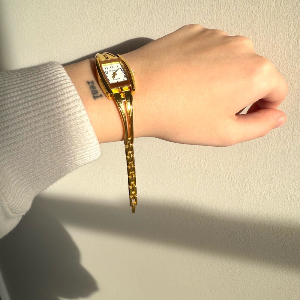Gold Rectangular Face Chain-Link Watch - image 4
